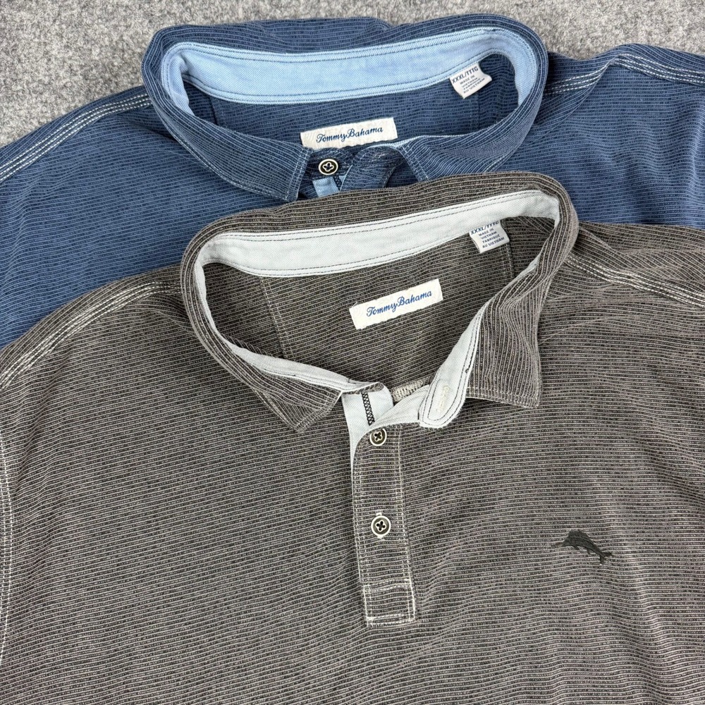Tommy Bahama Polo Shirt Lot of 2 Men XXXL Blue Grey Striped Short Sleeve Stretch